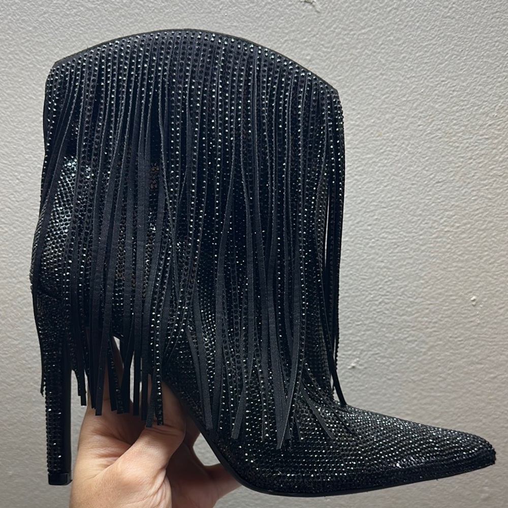 Black Fringe Stiletto Boots